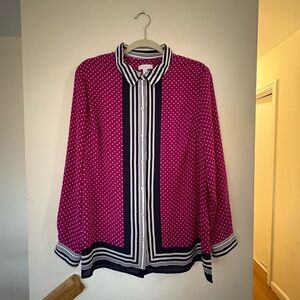 Charter Club Pink Polka Dot collared Button-Down Shirt with white/navy trim - L